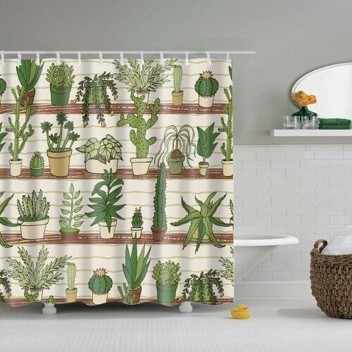 Dafield Cactus Shower Curtain Bathroom Tropical Cactus Cactus Flowers Blossom With Hooks