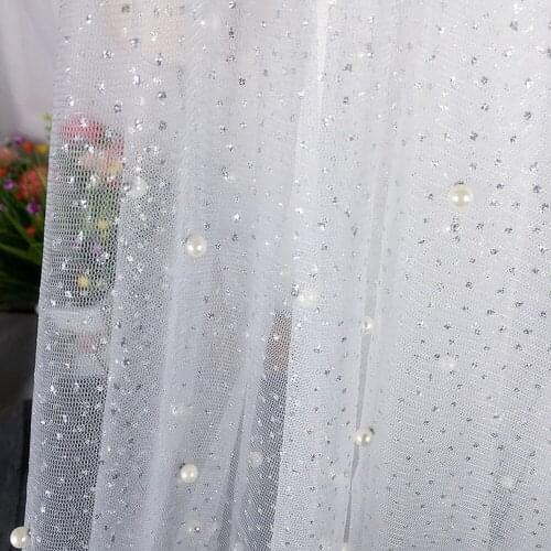 1M/Lot bronzed pearl beaded mesh fabric wedding dress skirt clothing mesh fabric