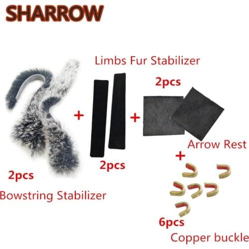 1Set Recurve Bow Tools Bowstring Stabilizer + Fur Glued Strip Dampener + Arrow Rest + Brass Buckle For Bow Archery Accessories