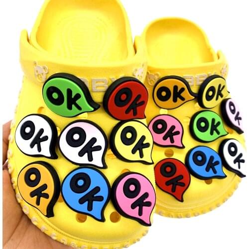 10PCS/Set Cartoon Colorful Shoes Charms OK Icon Croc JIbz Decoration Wristband Letter PVC Accessories For Kids X-MAS GIfts
