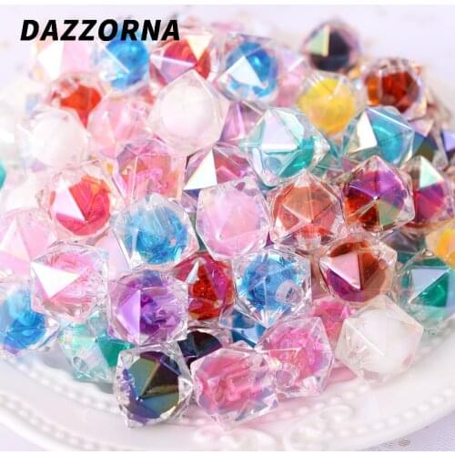 16mm 10Pcs Multicolor Acrylic Beads Transparent Smooth Multilateral Irregular Half Hole Loose Beads for Jewelry Making Accesory