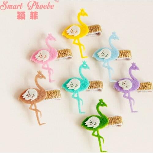 20pcs/7C Fashion Cute Felt Flamingo Girls Hairpins Solid Kawaii Candy Color Animal Bird Hair Clips Hair Accessories Headwear