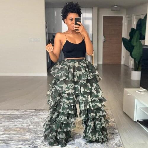 2021 Chic Camouflage Tulle Pants Custom Made Tiered Ruffled Pants Beach Party High Street Photo Shoot Girls Camo Tulle Trousers