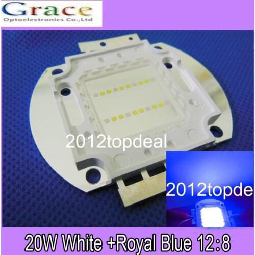 20W Cool White 10000K+Royal Blue 445nm-455nm 12:8 High Power LED Light Bulb DIY