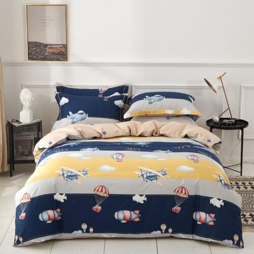 100% Cotton Boys and Girls Blue Dark Queen Double Bed Nightlight Bed Cover Bed Material Pillow Cover Bed Sheet 4pcs