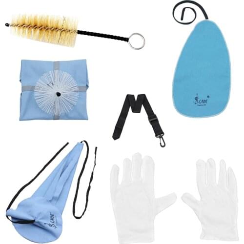 6 Pcs Saxophone Cleaning Care Kit Neck Strap Glove Flute Brush 3x Cloths