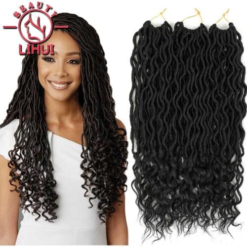 Goddess Faux Locs Crochet Braids Soft Natural Black Pre Looped Synthetic Hair Extension 18Inch 24 Strands/Pack