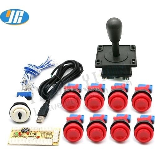 DIY Arcade Joystick Kit 4/8 Way Joystick Cable 28mm HAPP Style Buttons USB Encoder /Raspberry Pi Controller Oval ball joystick