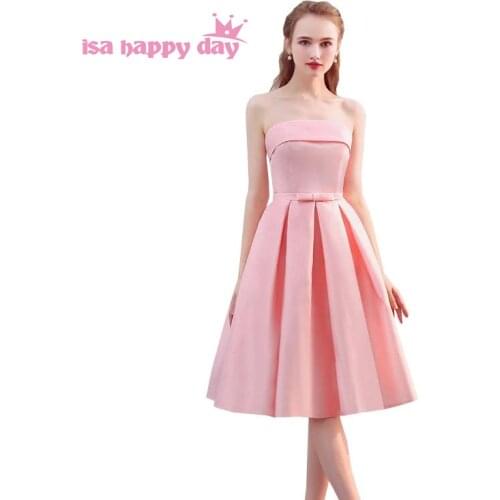 Elegant party bridesmade dresses tea length new fashion 2020 bridesmaid semi formal satin brides maid dress with a bow H4163