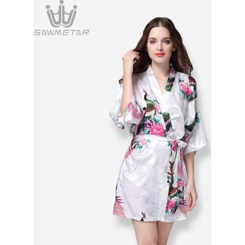 Women Sexy Silk Robes Bathrobe Satin Flower Bridesmaid Robes Plus Size Female Bride Robe Sleepwear Dressing Gown For Woman
