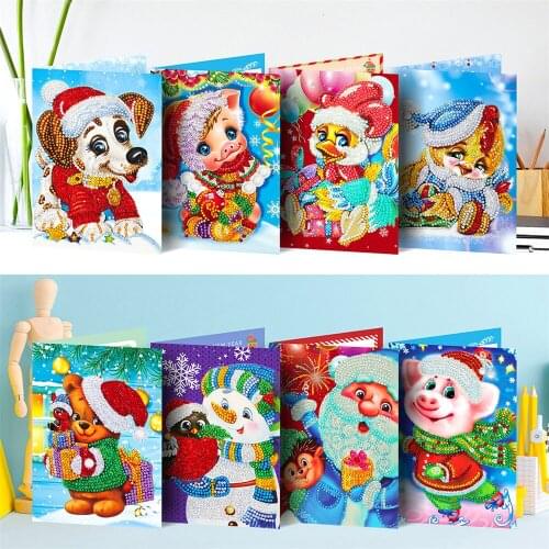 HUACAN Diamond Painting Christmas Cards Mosaic Santa Claus Gift DIY Diamond Embroidery Animal Greeting Postcards Craft Kit