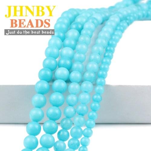 JHNBY Dyeing Lake Blue Amazonite Natural Stone 6/8/10/12MM Round Loose Beads for Jewelry Bracelet Making DIY Women Accessories