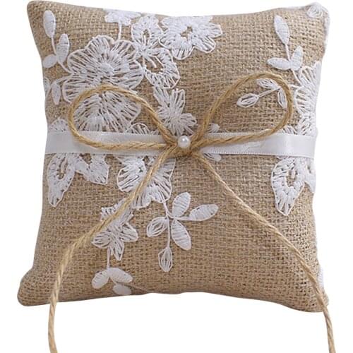 Bridal Wedding Ceremony Pocket Bearer Cushion With Ribbon Lace Flower Decorated Ring Bearer Cushion Wedding Accessories 15*15cm