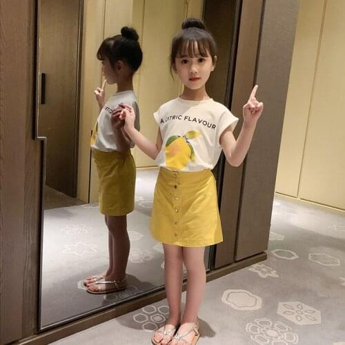 Girls T-shirt +Skirt Set 2020 Summer KIDS SET yellow D10.04
