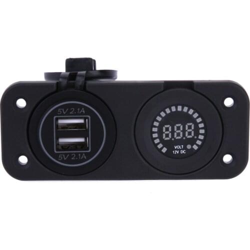 Center Console 4.2A With Aperture Dual USB Blue + 12V Color Voltmeter Motorcycles Cars Boats Voltage Meter Car Moto Accessories