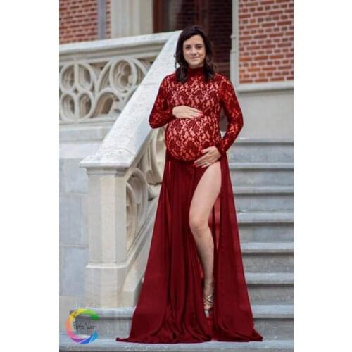 Lace Chiffon Women Pregnants maternity dress Photography Props Off Shoulder Sleeveless Maternity Solid Dress for photo shoot