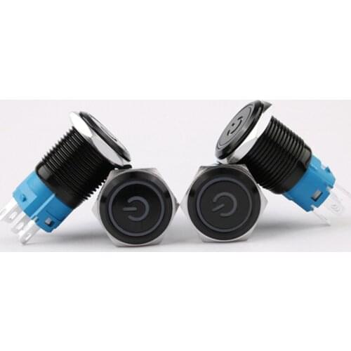 16mm Metal Alumina black press button reset PushButton Switch with Led Power indicator lamp flat button momentary latching