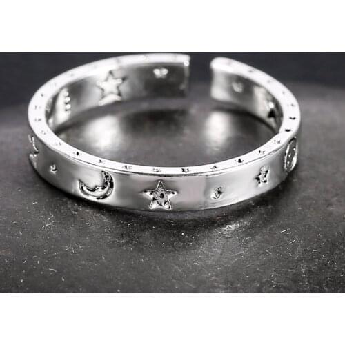 Fashion Cute Silver Color Carving Star Moon Rings for Women Girls Simple Fine Wedding Rings Engagement Jewelry Birthday Gifts