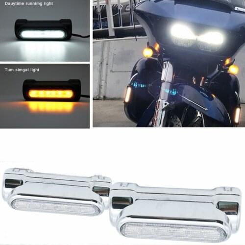 Motorcycle Highway Bar Switchback Turn Signal Light White Amber LED For Crash Bars for Harley Touring Models For victory