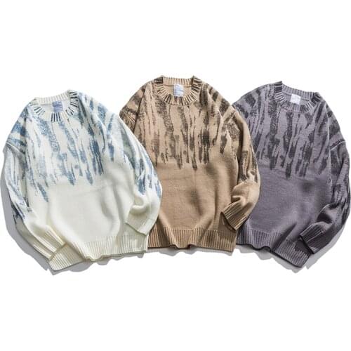 Transition store Japanese new style mens autumn and winter tie-dye sweater round neck pullover casual plus size sweater