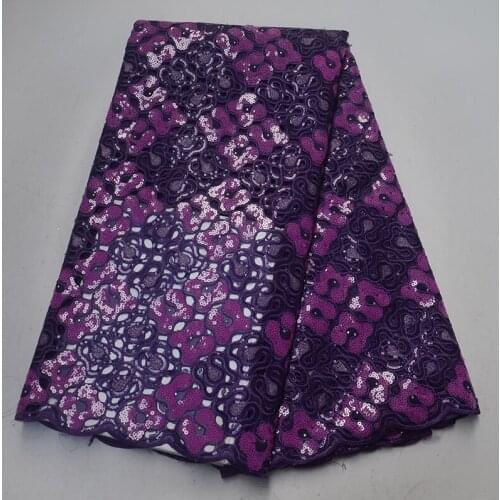Latest Nigerian double organza lace fabrics 2019 high quality African sequins lace fabric for wedding purple french tulle lace