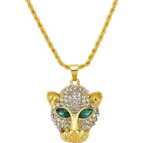 New Animal Leopard head Pendant Necklaces Hip Hop Necklaces Gold Color Micro inlaid zircon Pendants Jewelry Making Wholesale