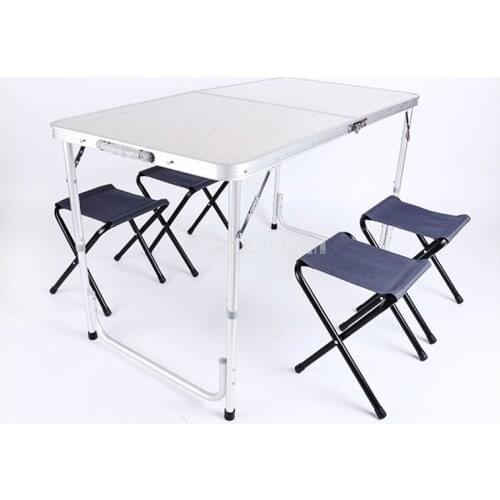 Portable Outdoor Camping Folding Table With 4PCS Stool Aluminium Alloy Ultra-light Foldable Tables Desk For Hiking Picnic 120*60