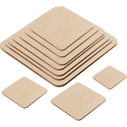 10x Blank Square Pieces Unfinished DIY Wood Wood Natural Washers Cutouts Round