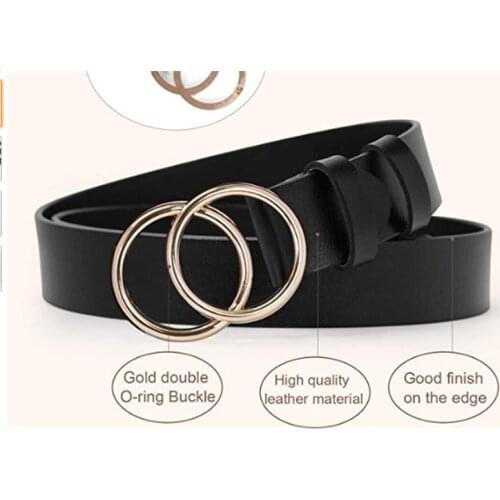 Women PU Leather Belt Fashion Waist Belt with Gold Double Ring Buckle Waistband Wide Belt Strap Belts