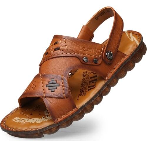 Men Sandals Slippers Genuine Leather Cowhide Male Summer Shoes Outdoor Casual Sandals Beach Shoes