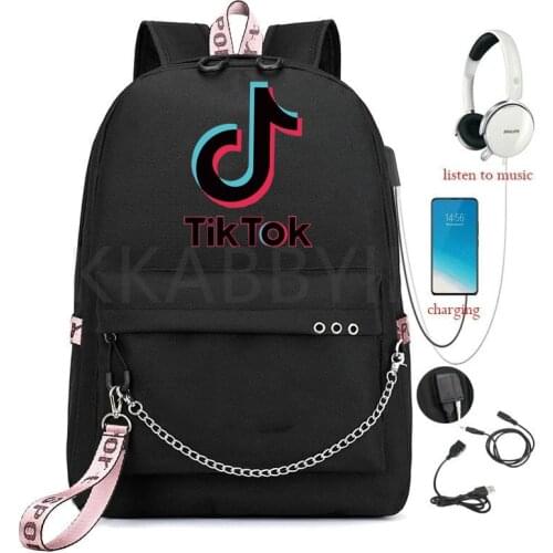 TIK TOK USB Charging School Bags for Girls Backpack Women Laptop Bagpack Travel bag Rucksack Sac Scolaire College Plecak
