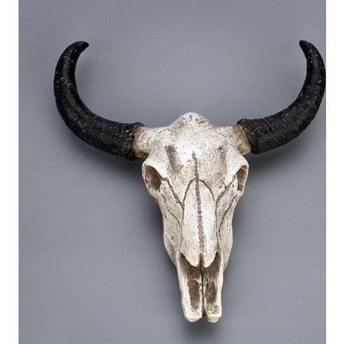 Resin Longhorn Cow Skull Head Wall Hanging decoration 3D Animal Wildlife Sculpture Figurines Crafts Horns for Home Decor