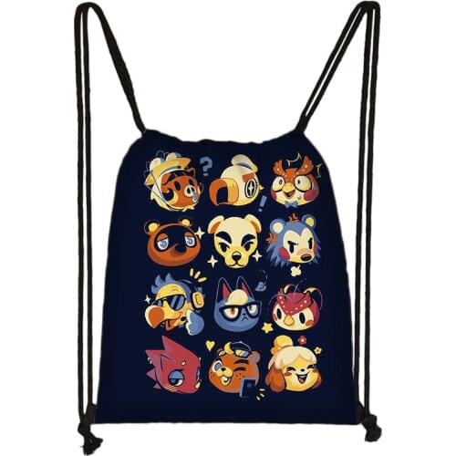Cartoon Animal Crossing Print Drawstring Bag Boys Girls Storage Bags Teenager Casual Backpack Kids Bookbag Gift