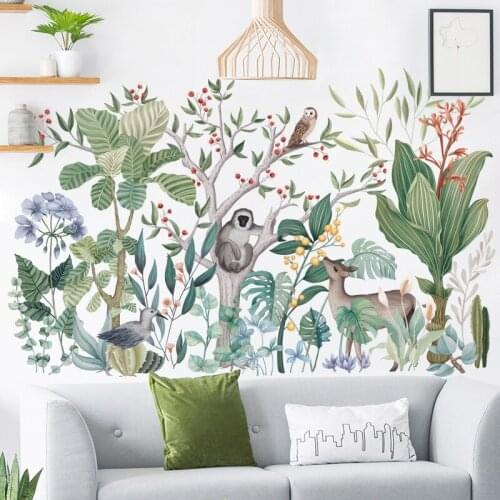 Tropical Rain Forest Wall Sticker Nordic Style Kids Room Decor Aesthetic Nursery Decoration Wallstickers Self Adhesive Wallpaper