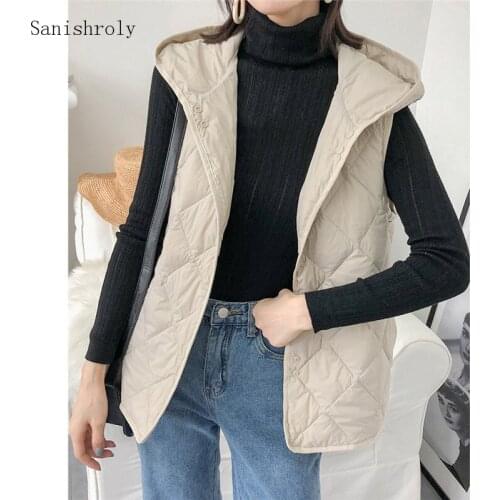 Ultra Light 90% White Duck Down Coat New Autumn Winter Women Lingge Single-breasted Hooded Waistcoat Female Sleeveless Tank Vest