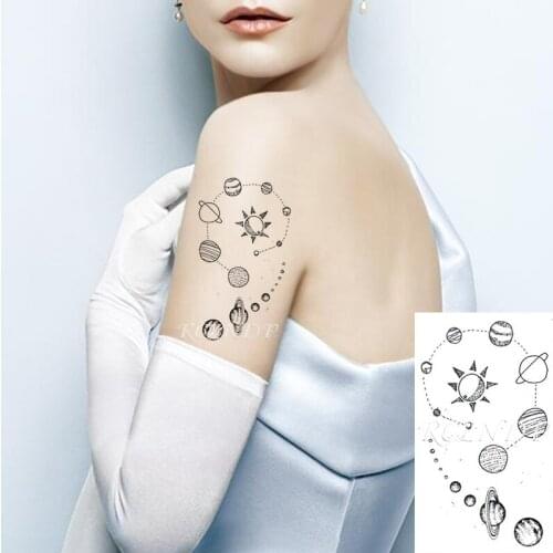 Waterproof Temporary Tattoo Sticker Small Moon Sun Planet Fake Tatto Flash Tatoo Hand Arm Chest Art for Kids Men Women