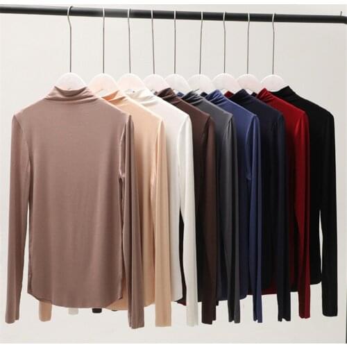 Gowyimmes Autumn Fashion Vintage Women Turtleneck T-shirt Sexy Long Sleeve Tees Slim Lady Basic Tops Pullovers Bottomings PD550