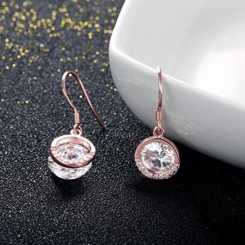 Rose Gold Real 925 Sterling Silver Earrings Round LEKANI Crystals From Swarovski Drop Earrings for Women Fine Jewelry Wedding