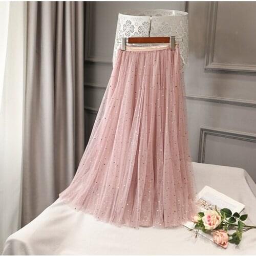 Two-piece suit Womens Gentle skirt fairy high waist mid-length long Pleated mesh skirts woman fashion