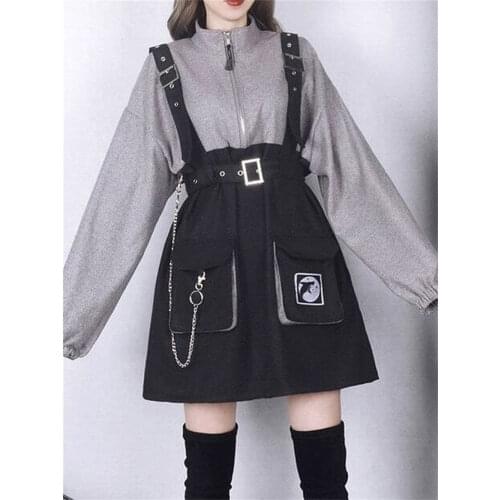 2020 Retro Vintage Women Gothic Girls Punk Mini Dress High Waist Long Sleeve Hat Collar Sexy Gry Black Lolita Plus Size Jurken