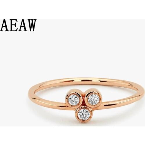14K Rose Gold AU750 Women Wedding Ring H/I1 0.1ctw 2.0mm Real Diamond Ring 3-Stones Design Female Jewelry