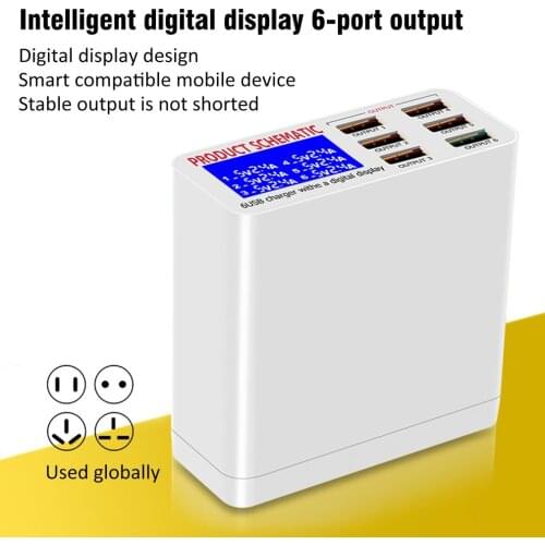 LCD Multi Fast USB Charger Charge Multiple 6 USB Phone Charging Station Universal USB HUB Smart Charger