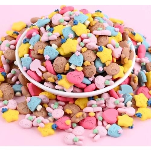 10/30/50Pcs Cartoon Alphabet Bear Rabbit Mushroom Stars Heart Planar Resin Scrapbook Badge DIY Crafts Hair Accessories Ornament