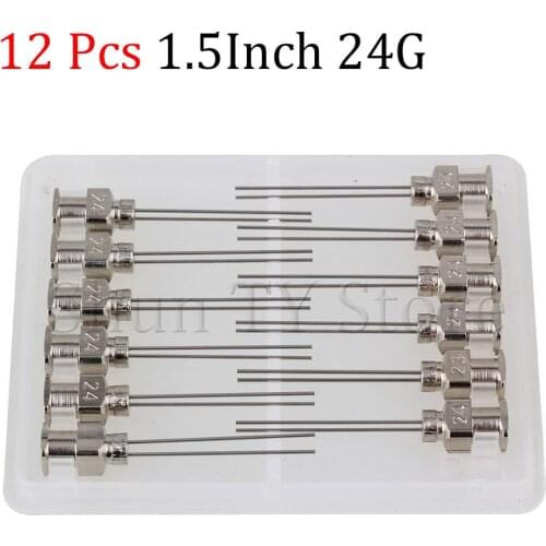 12 Pcs 1'' Silver Stainless Steel 24Ga Industrial Liquid Syringe Dispensing Needle with Double Blunt Tips Dispensing Needle