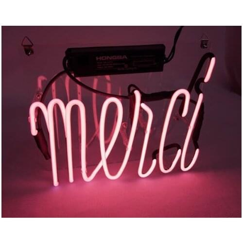14“ Merci Thank You Acrylic Custom Neon Light Lamp Sign Beer Bar Handmade Real Glass Decorate Home Wall Room Windows Artwork