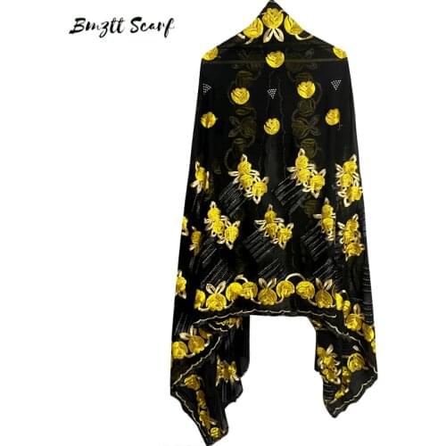 2021 High Quality Muslim Fashion Cotton Embroidered Scarf Cape African Womens Head Wrap Scarf 210*110cm Large Size BF-176