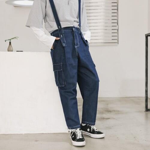 2021 Mens Loose Work Trousers Salopettes Romper Jumpsuit Male Overalls Black/blue Mens Casual Pants Wash Jeans Plus Size M-2XL