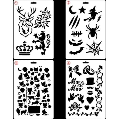 4pc Stencil Crown Cartoon Print Template For Painting Wall Scrapbooking Photo Album Embossing Bullet Journal Stencils Reusable