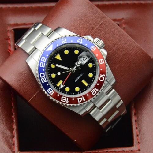 40MM Black Aseptic Dial Luminous Date Mens GMT Watch Automatic Winding Mechanical Clock Oyster Strap 2