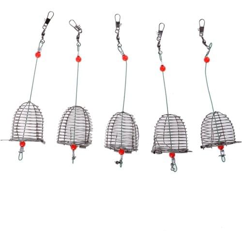 5pcs Stainless Steel Wire Fishing Lure Conical Cage Fish Bait Lure Fishing Accessory Bait Cage Fishing Trap Basket Feeder Holder